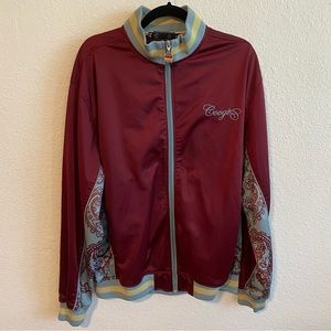 COOGI Burgundy Wine Blue Paisley Bohemian Zip Up Sweater Jacket